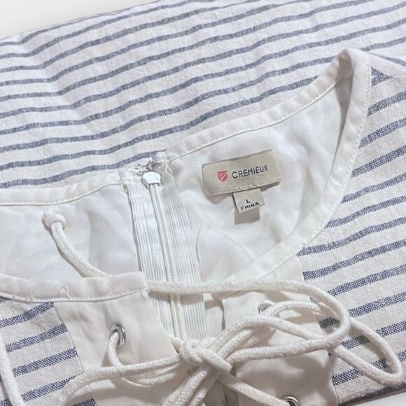Cremieux Striped Sleeveless Tie-up Tunic Dress sz L Linen Blend Preppy Resort - Picture 11 of 12